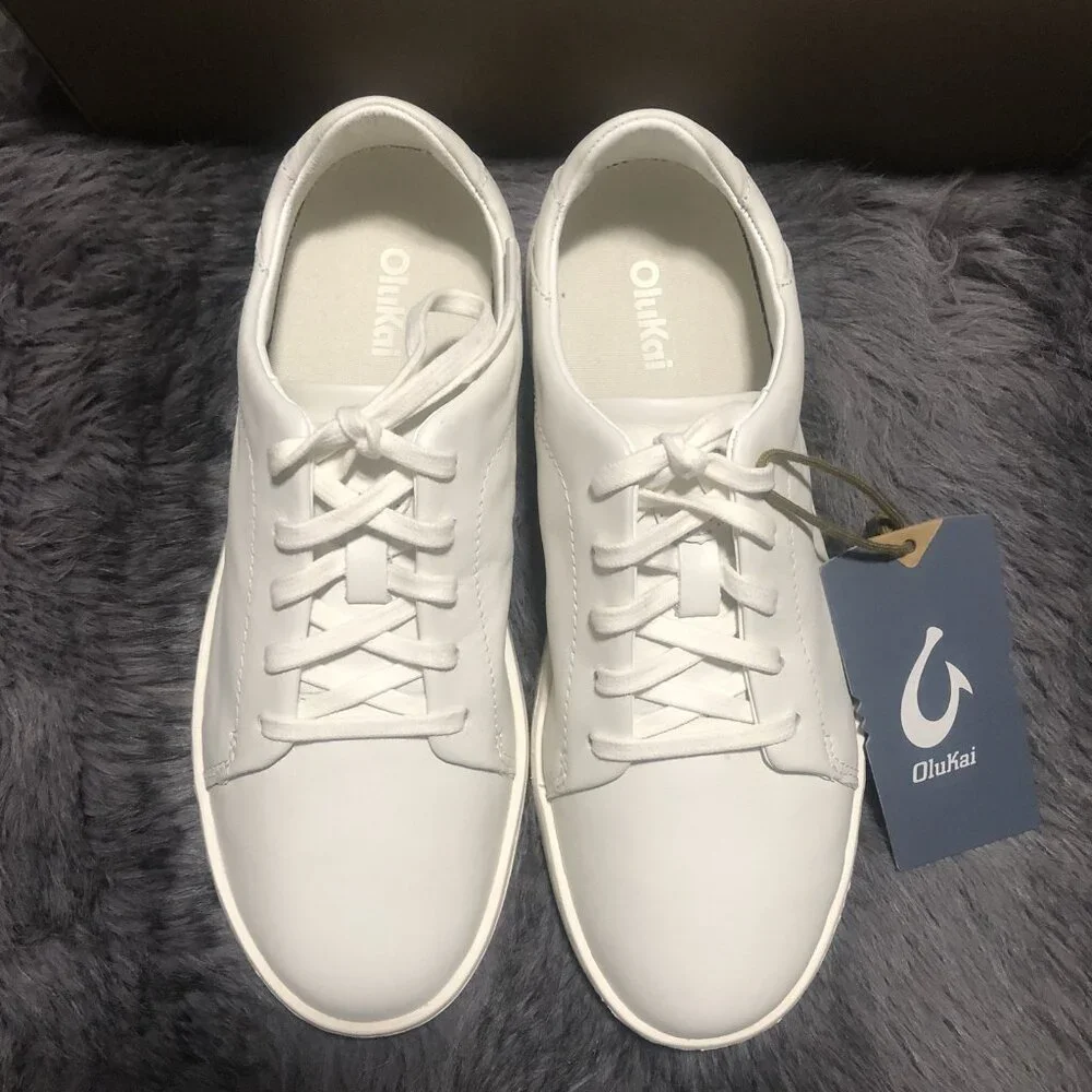 OluKai Women’s Pehuea Li ‘Ili Bright White Lace Up Shoes, Size 8, 20433-WBWB - Picture 2 of 6